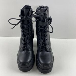 Aldo Black Leather Ankle Combat Boots, New No  Box, Size 6.5, EUR 37 Uk 4